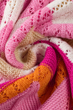 Stripe Chevron Openwork Round Neck Short Sleeve Knit Top