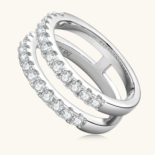 925 Sterling Silver Moissanite Double Layered Ring - felvior