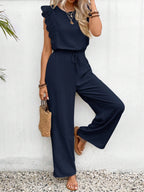 Lace Trim Round Neck Top and Pants Set