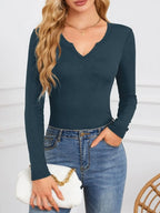 Notched Long Sleeve T-Shirt