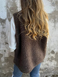 Full Size Pocketed Button Up V-Neck Sherpa Vest - felvior