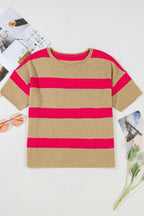 Contrast Striped Crew Neck Lightweight Knit Top