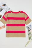 Contrast Striped Crew Neck Lightweight Knit Top - felvior