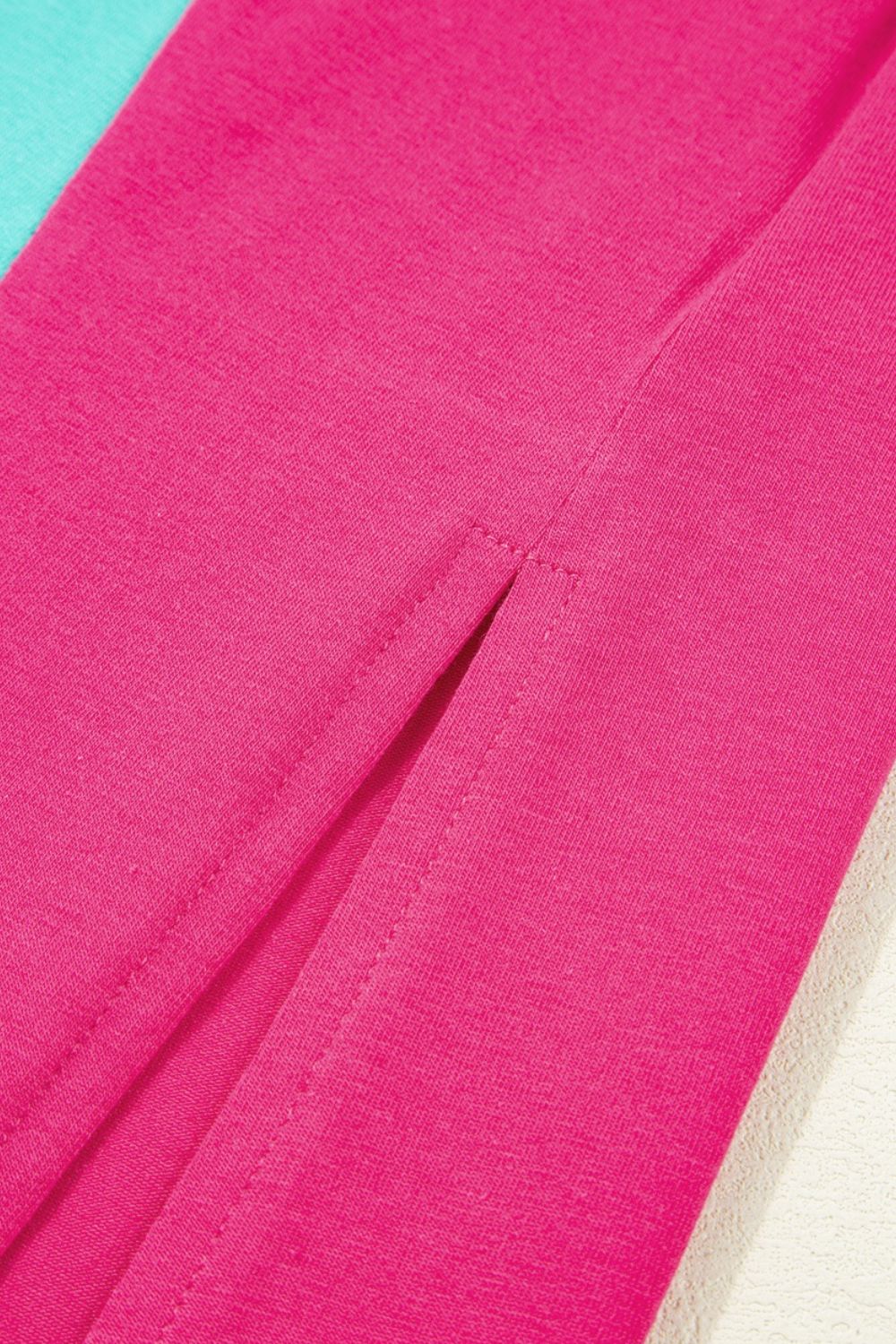 Frill Color Block Crew Neck Loose Fit T Shirt