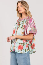 SAGE+FIG Plus Size Floral Mineral Wash French Terry Button Up Shirt