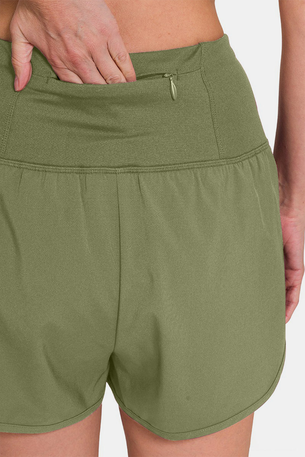 Zenana High-Waisted Zippered Back Pocket Active Shorts - felvior
