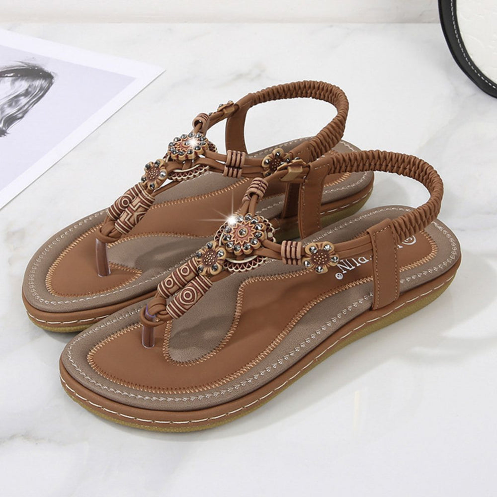 PU Leather Toe Post Flats Sandals - felvior