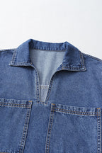 Short Sleeve Collared Patched Pocket Denim Mini Dress
