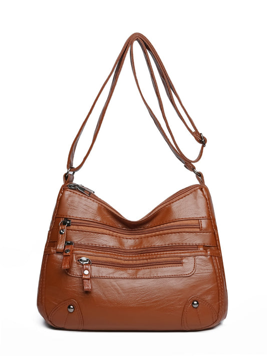 PU Leather Multi Pockets Shoulder Bag - felvior