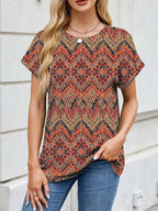 Printed Round Neck Short Sleeve Top