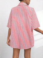 Striped Button Up Shirt and Shorts Set