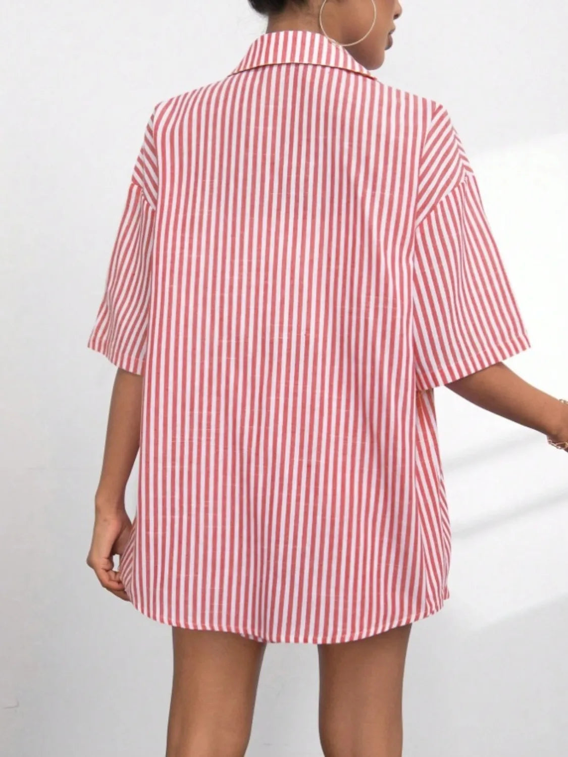 Striped Button Up Shirt and Shorts Set