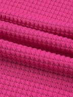 Drawstring Waffle-Knit Short Sleeve Hooded Top