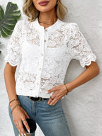 Button Down Half Sleeve Lace Shirt