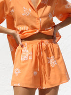 Printed Button Down Short Sleeve Top and Shorts Set