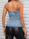 Frayed Hem Button Detail Tube Top - felvior