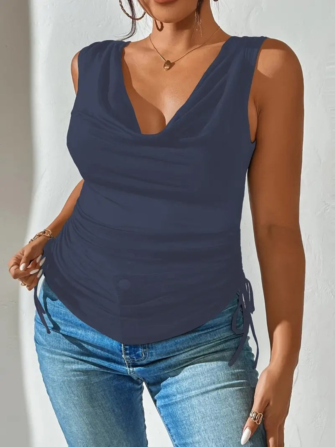 Side Drawstring Ruched Tank - felvior