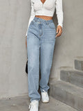 Asymmetrical Waist Straight Leg Jeans - felvior