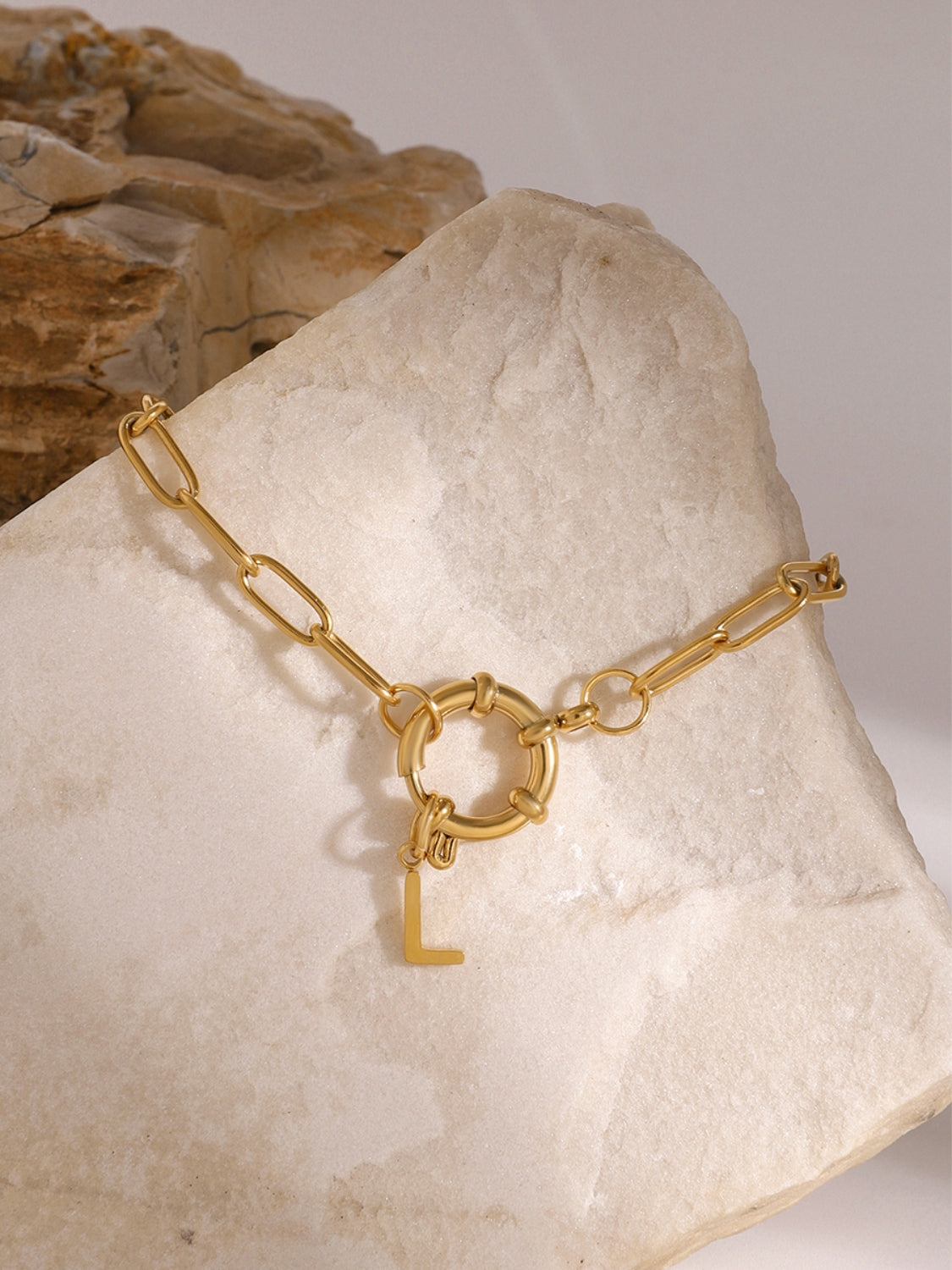 18K Gold-Plated Stainless Steel Letter L Bracelet - felvior
