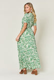 Double Take Full Size Printed Drawstring Short Sleeve Dress - felvior