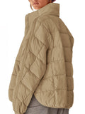 Pocketed Plaid Quilted Zip Up Winter Coat - felvior