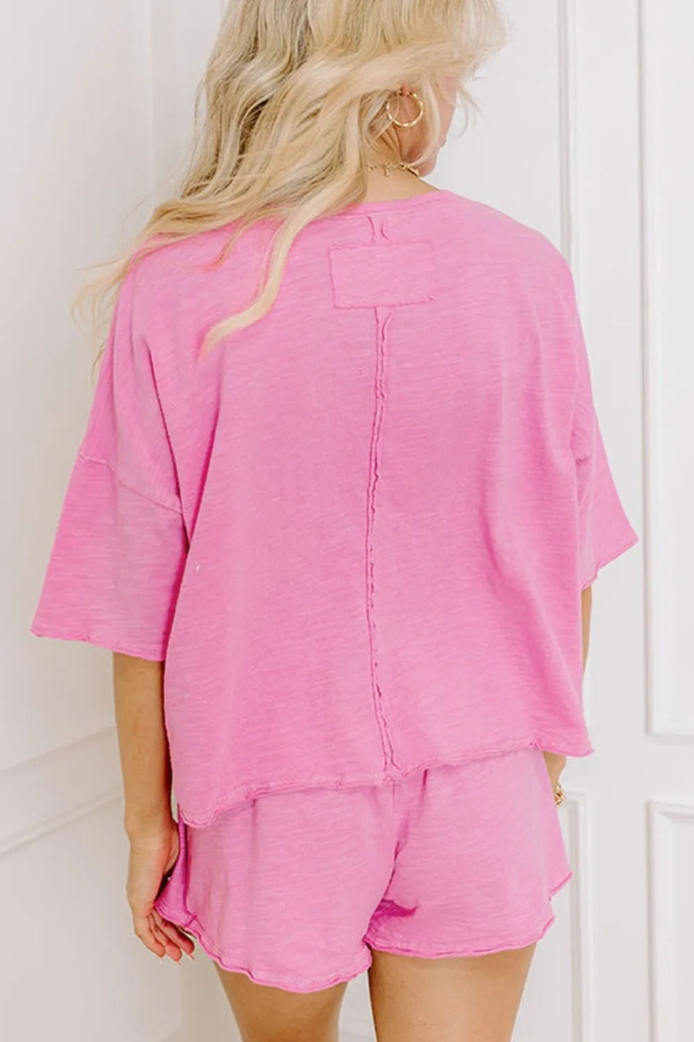 Round Neck Half Sleeve Top and Shorts Set - felvior