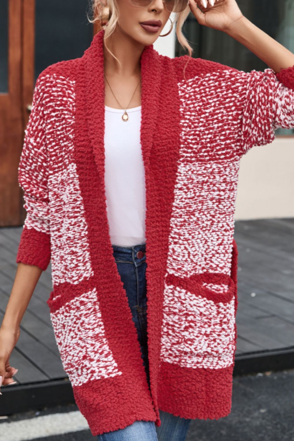 Contrast Trim Open Front Longline Cardigan - felvior