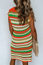 Openwork Stripe Sleeveless Sweater Dress