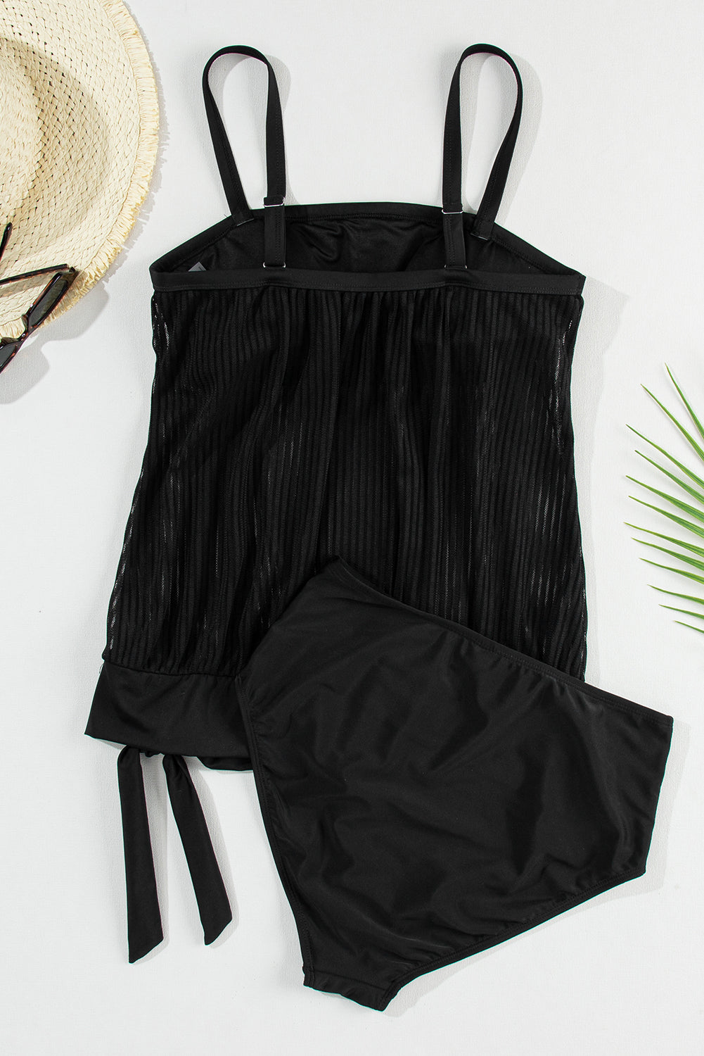 Square Neck Spaghetti Strap Tankini Set - felvior