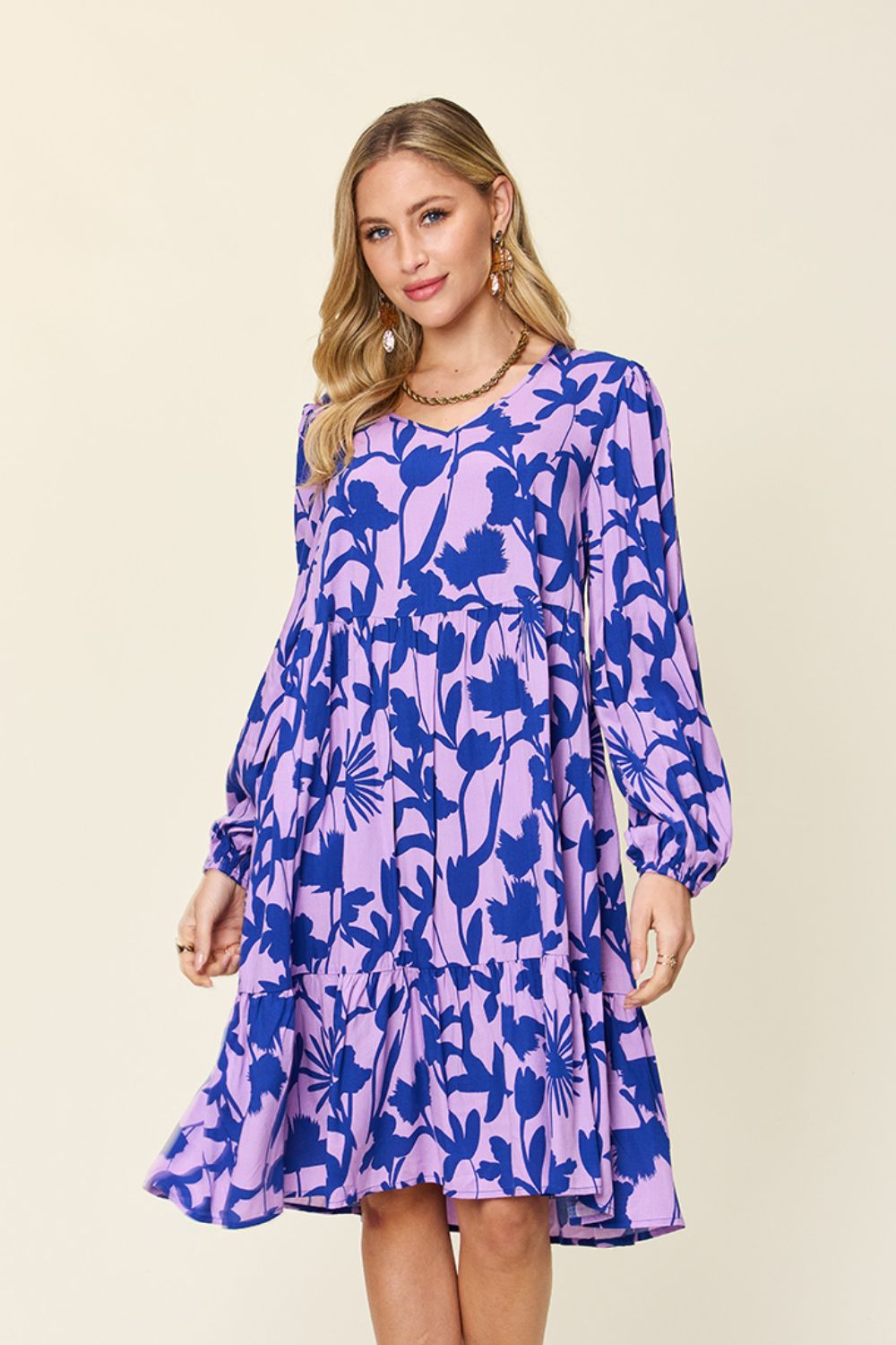 Double Take Full Size Printed Ruffle Hem Dress with Pocket - felvior