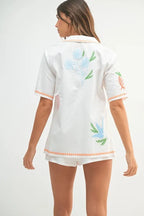 MABLE Embroidered Button Down Shirt and Shorts Set