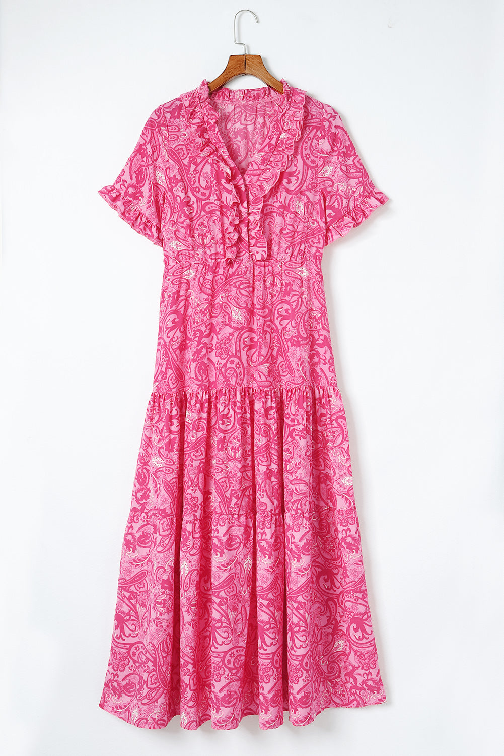 Paisley Print Flounce Sleeve Maxi Dress - felvior