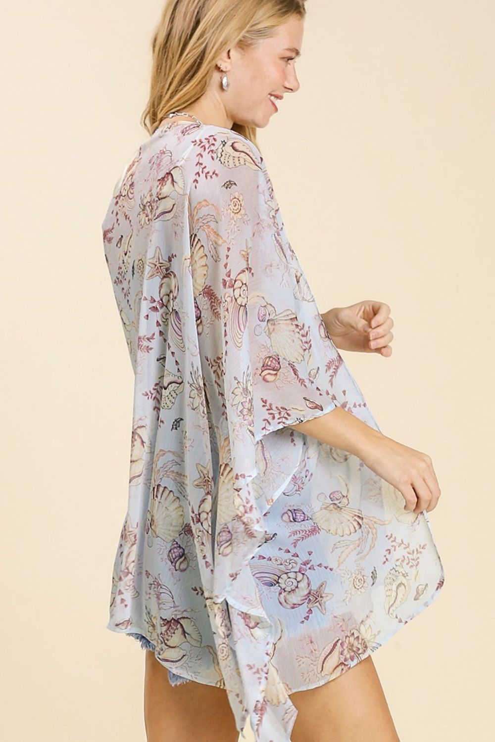 Umgee Full Size Sheer Mixed Print Kimono with Side Slit Plus Size Secondary image