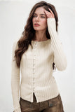 Basic Bae Texture Button Up Round Neck Long Sleeve Top - felvior