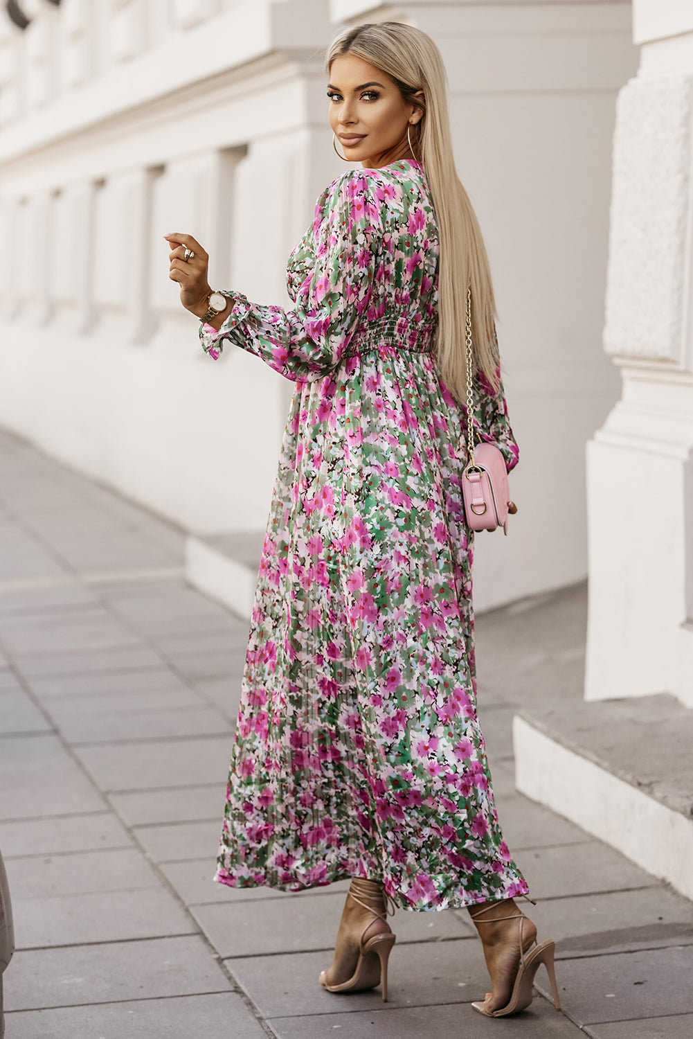 Floral Deep V Maxi Dress - felvior