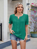 Eyelet Notched Short Sleeve Top - felvior