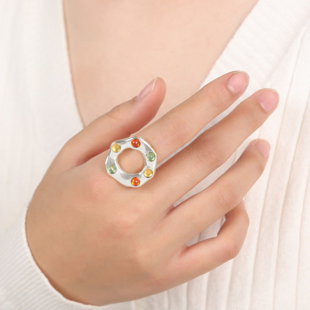Titanium Steel Glass Bead Ring - felvior