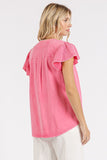 Mittoshop Mix Media Ruffle Short Sleeve Mineral Wash Top - felvior
