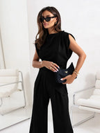 Slit Ruched Top and Wide Leg Pants Set
