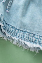 Raw Hem Studded V-Neck Drawstring Sleeveless Denim Romper