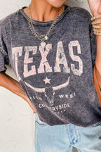 TEXAS Steer Head Graphic Mineral Wash Oversized T-Shirt