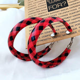 Plaid PU Leather Hoop Earrings - felvior