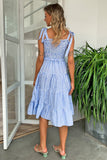 Striped Tie-Shoulder Tiered Dress - felvior