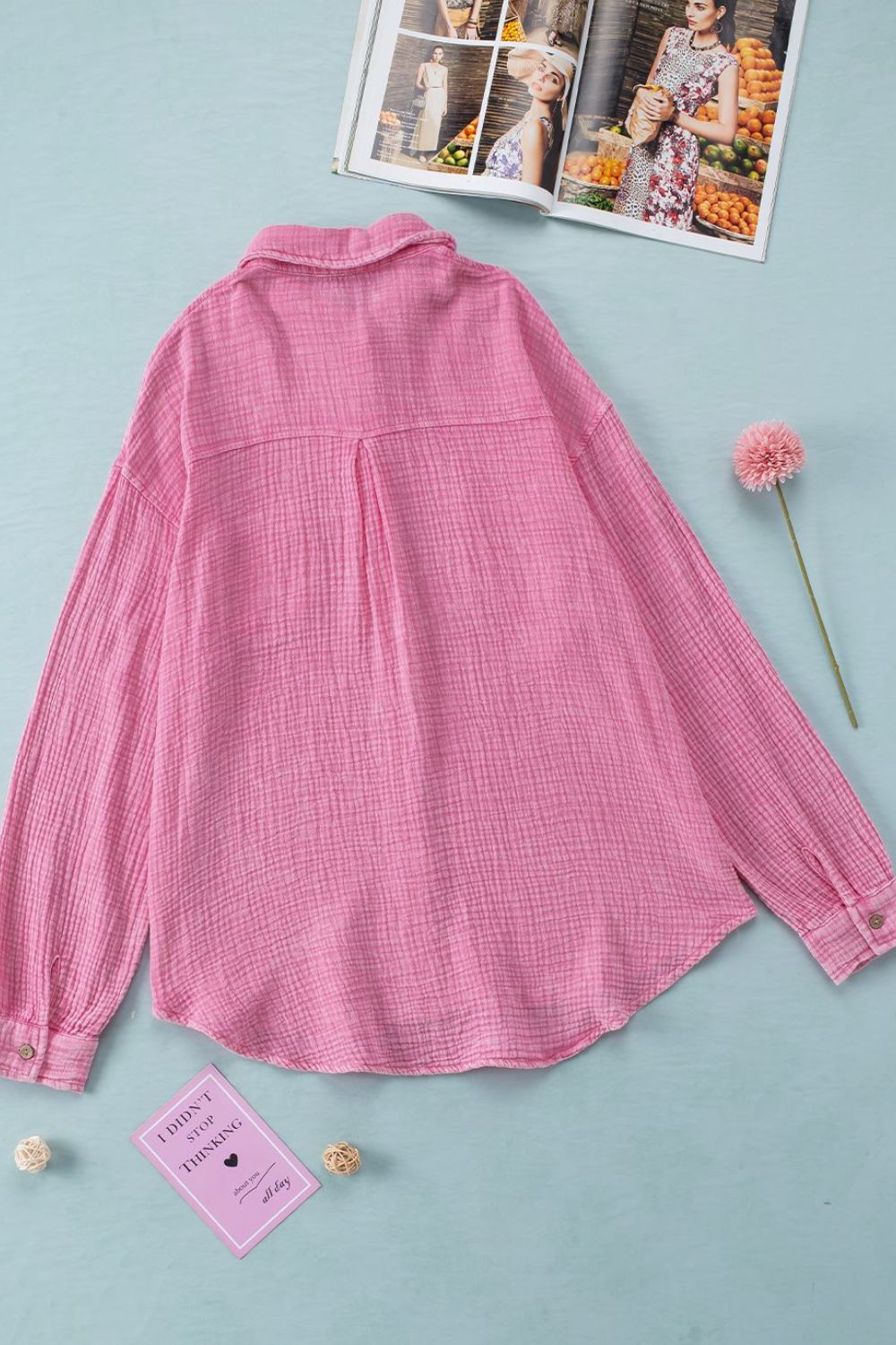 Button Down Collared Neck Long Sleeve Shirt