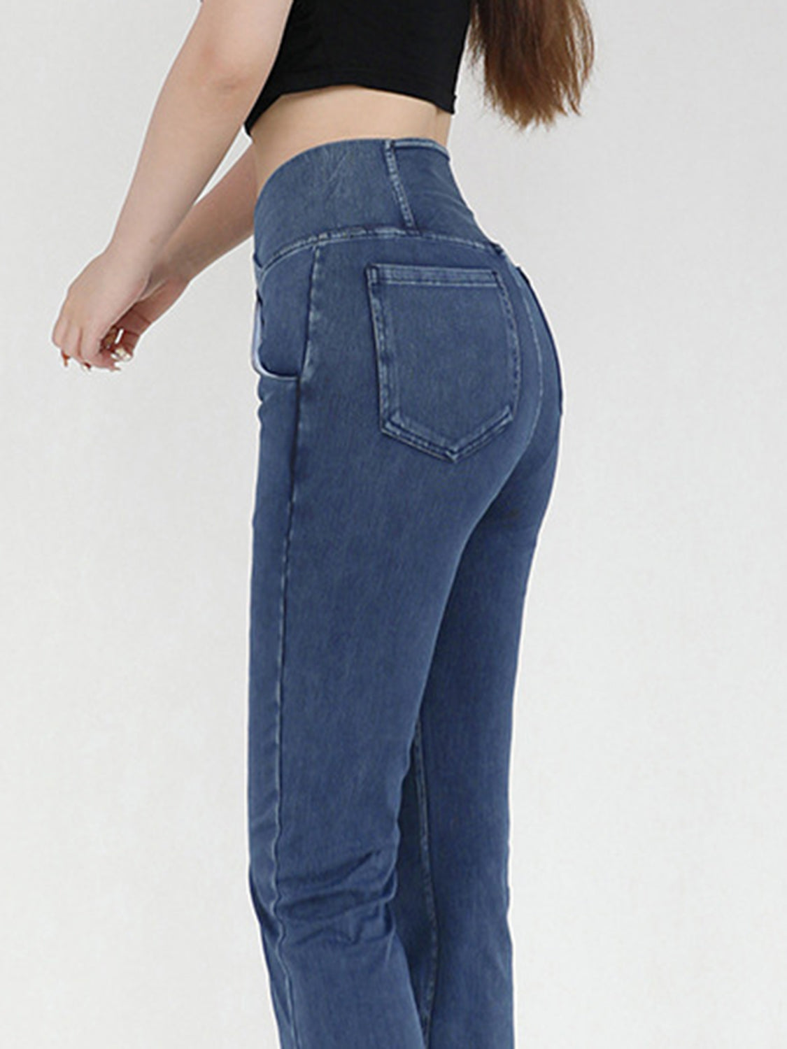 Wide Waistband Bootcut Jeans with Pockets - felvior