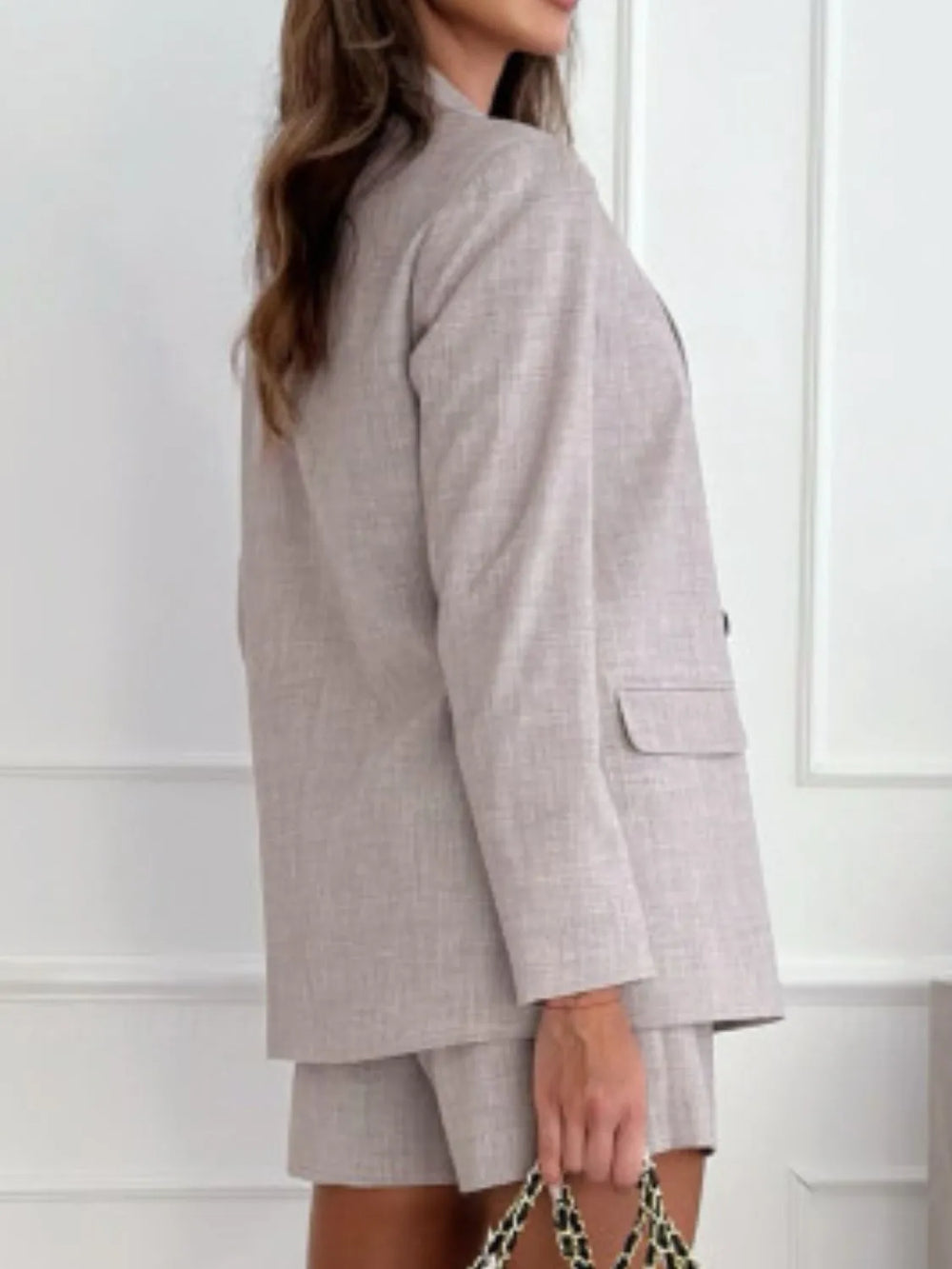 One Button Lapel Collar Blazer and Shorts Set