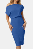 Boat Neck Short Sleeve Knee-Length Dress - felvior