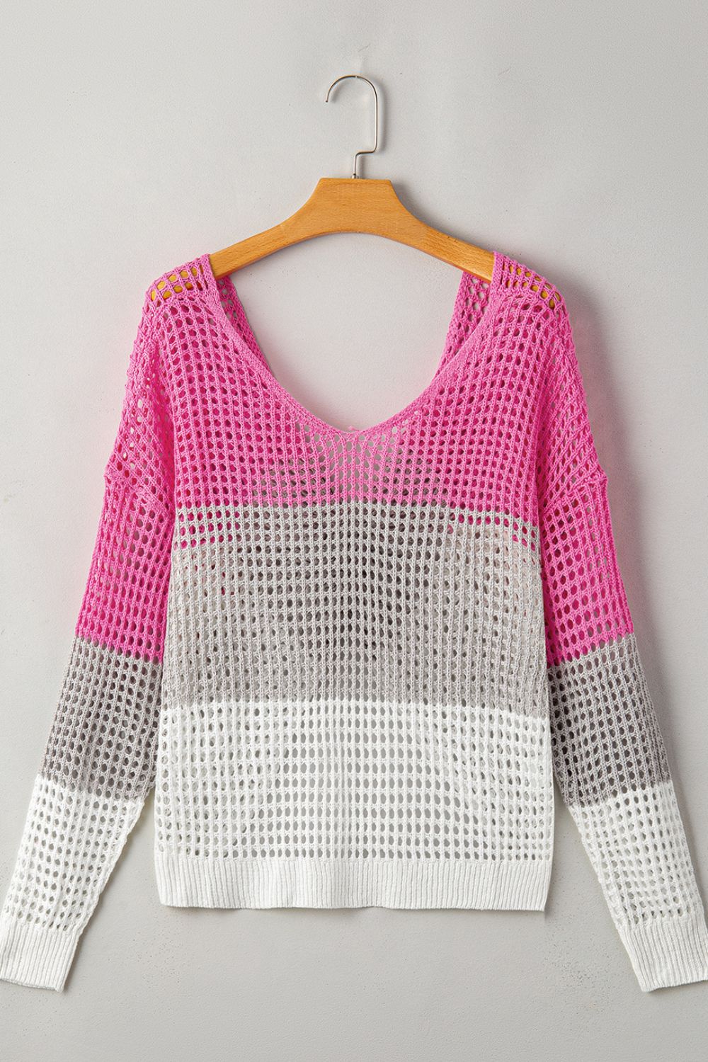 Twisted Back Round Neck Contrast Knit Cover Up