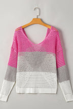 Twisted Back Round Neck Contrast Knit Cover Up