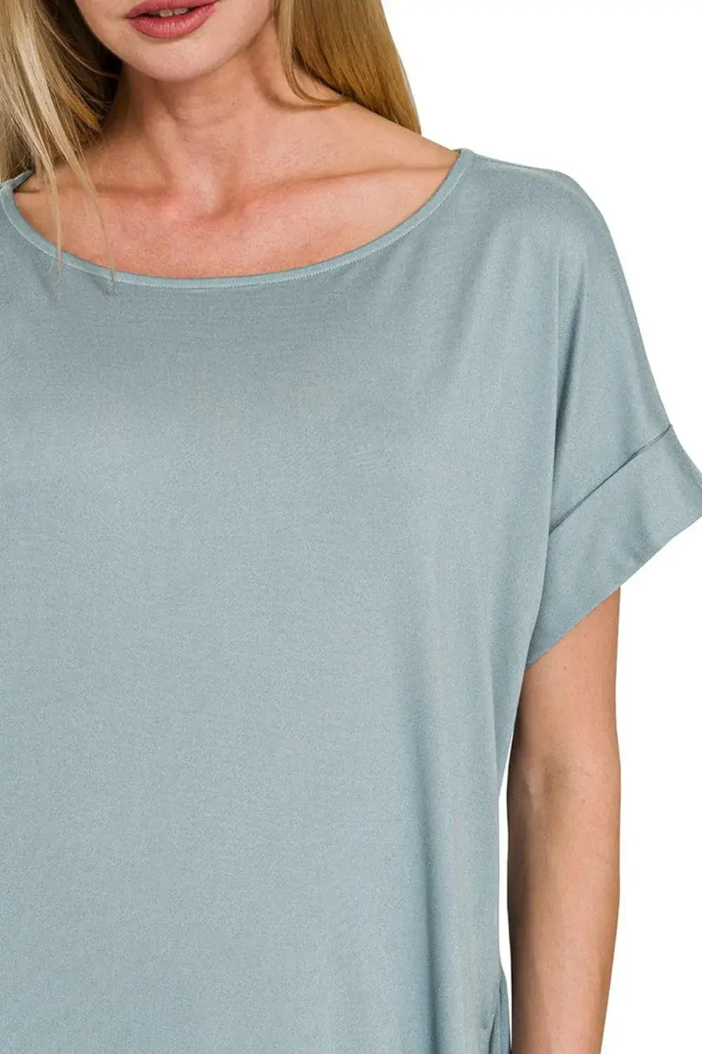 Zenana Rolled Short Sleeve Round Neck Dress